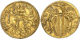 Vatican
Benoit XIV (1740-1758) 
1/2 sequin en or - 1747 
Magnifique exemplaire. 
Rare. 
Avec certificat Emile Bourgey, acheté en main privée en 1...
