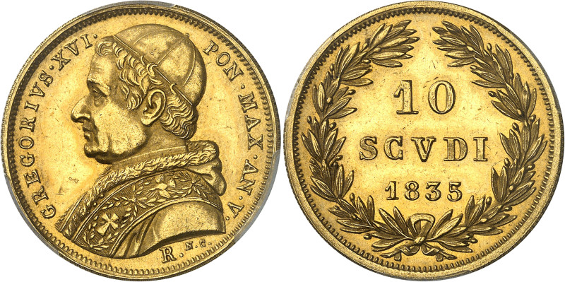 Vatican
Grégoire XVI (1831-1846) 
10 scudi or - 1835 AN V R Rome 
Bel exempla...