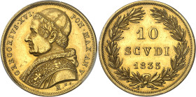 Vatican
Grégoire XVI (1831-1846) 
10 scudi or - 1835 AN V R Rome 
Bel exemplaire. 
17.28g - KM 1108 - Fr. 263 
Superbe - PCGS AU 55