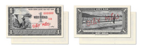 Vietnam (Sud)
Banque Nationale du Vietnam 
Paire de spécimens unifaces du 1 Dông 
ND (1955) - 1-A/000000 
"GIÂ MÂU" imprimé en rouge sur le recto ...