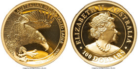 Elizabeth II gold Proof High Relief "Wedge-Tailed Eagle" 100 Dollars (1 oz) 2020-P PR70 Ultra Cameo NGC, Perth mint. Mintage: 500. First Day of Issue....