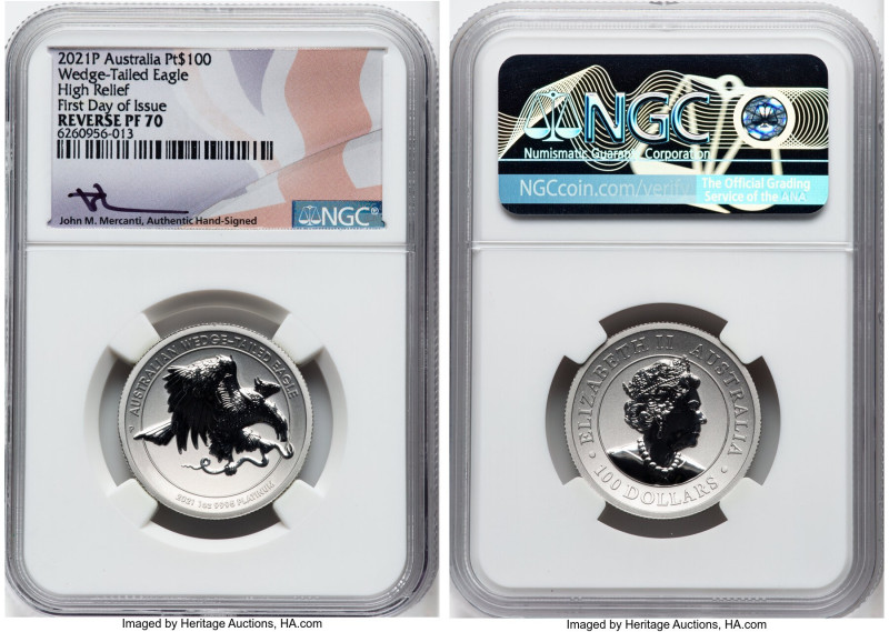 Elizabeth II platinum High Relief Reverse Proof "Wedge-Tailed Eagle" 100 Dollars...