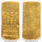 Société Générale Métallurgique de Hoboken gold Bar of 3.22 Ounces 1959 UNC, 62x27mm. 100.3gm. Congor type. Stamped SOCIÉTÉ GÉNÉRALE / MÉTALLURGIQUE / ...