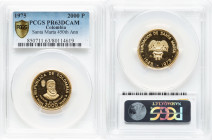 Republic gold Proof "Santa Marta 450th Anniversary" 2000 Pesos 1975 PR63 Deep Cameo PCGS, KM261. Struck to commemorate the 450th anniversary of the fo...