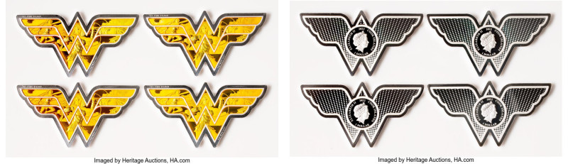 Elizabeth II 4-Piece Lot of Uncertified enameled silver Prooflike "Wonder Woman"...