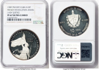 Republic silver Proof Piedfort "French Revolution Anniversary - Lady Justice" 10 Pesos 1989 PR67 Ultra Cameo NGC, Havana mint, KM-P16. Mintage: 2,000....