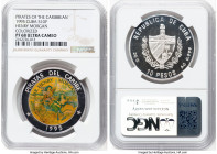 Republic silver Colorized Proof "Sir Henry Morgan" 10 Pesos (1 oz) 1995 PR68 Ultra Cameo NGC, Havana mint, KM479. Pirates of the Caribbean series. HID...