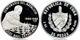 Republic silver Proof "Jose Raul Capablanca - 100th Anniversary of Chess" 20 Pesos (2 oz) 1988 PR68 Ultra Cameo NGC, Havana mint, KM531. HID0980124201...