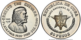 Republic silver Proof "Ernesto Che Guevara - 60th Anniversary of Birth" 20 Pesos (2 oz) 1989 PR67 Cameo NGC, Havana mint, KM170. Mintage: 2,000. HID09...