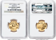 Republic gold Proof "Buffalo" 1/4 Ounce 1997 PR70 Ultra Cameo NGC, Pretoria mint, KM208. Natura - Buffalo Series. From the Globus Collection HID098012...