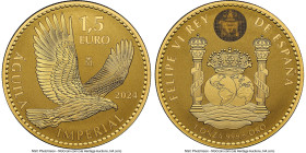 Phillip VI gold Reverse Proof "Imperial Eagle - Spanish Doubloon" 1-1/2 Euro (1 oz) 2024-M PR70 NGC, Madrid mint. Mintage: 12,000. First Releases. HID...