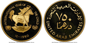 Sheikhdom gold Proof "Year of the Child" 750 Dirhams AH 1400 (1980) PR66 Ultra Cameo NGC, KM8. UNICEF series. HID09801242017 © 2024 Heritage Auctions ...