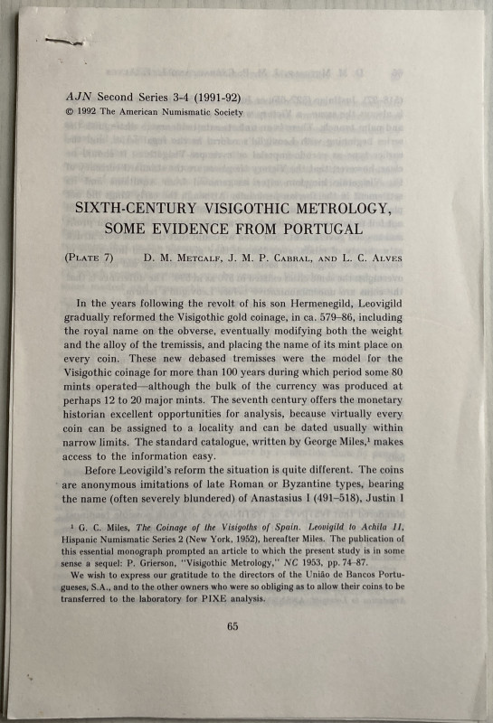 Metcalf D.M. Cabral J.MP. Alves L.C. Sixth-Century Visigothic Metrology, some ev...