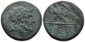 PONTOS. Amisos. (Circa 95-90 BC)
AE Bronze (28,3mm 19,2g)
Obv: Laureate head of Zeus right.
Rev: AMIΣOY. Eagle, with head right, standing left on t...