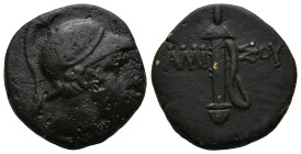 PONTOS. Amisos. (Circa 111-105 BC or 95-90 BC)
AE Bronze (21,6mm 7,8g)
Obv: Helmeted head of Ares right.
Rev: AMI - ΣOV. Sword in sheath.
SNG BM B...