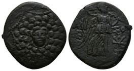 PONTOS. Amisos. Time of Mithradates VI Eupator. (Circa 85-65 BC).
AE Bronze (21,9mm 6,9g)
Obv: Aegis facing.
Rev: AMIΣOY. Nike advancing right with...