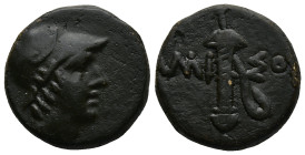 PONTOS. Amisos. (Circa 111-105 BC or 95-90 BC)
AE Bronze (19,2mm 7,5g)
Obv: Helmeted head of Ares right.
Rev: AMI - ΣOV. Sword in sheath.
SNG BM B...