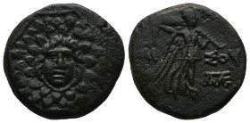 PONTOS. Amisos. Time of Mithradates VI Eupator. (Circa 85-65 BC).
AE Bronze (20,2mm 8,1g)
Obv: Aegis facing.
Rev: AMIΣOY. Nike advancing right with...