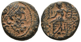 SELEUCIS and PIERIA. Antioch. (1st century BC)
AE Bronze (19,1mm 9,1g)
Obv: Laureate head of Zeus right.
Rev: Zeus Nikephoros seated left
Artifici...