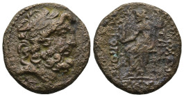 SELEUCIS and PIERIA. Antioch. (1st century BC)
AE Bronze (21,1mm 7,5g)
Obv: Laureate head of Zeus right.
Rev: Zeus Nikephoros seated left