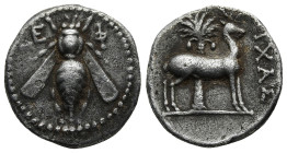 IONIA. Ephesos. (Circa 202-150 BC). Lichas, magistrate.
AR Drachm (20,6mm 3,66g)
Obv: Bee; E-Φ across fields
Rev: Stag standing to right, palm tree...