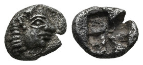 IONIA. Kolophon. (Circa 530/25-500 BC)
AR Hemiobol (8,4mm 0,4g)
Obv: Archaic head of Apollo right
Rev: Incuse square punch.
Kim & Kroll 2–46; SNG ...