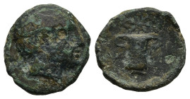 THRACE. Kypsela. (Circa 420-380).
AE Bronze (13,1mm 1,2g)
Obv: Head of Hermes right wearing petasos.
Rev: KY / ΨE. Two-handled cup. Controls: Star....
