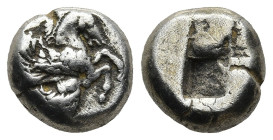 MYSIA. Lampsakos. (Circa 500-450 BC).
Pale EL Hekte (9,7mm 2g)
Obv: Forepart of Pegasos right.
Rev: Quadripartite incuse square.
CNG E-301, lot 51...
