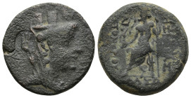 CILICIA. Mopsos. (Circa 164-27 BC).
AE Bronze (21,9mm 8,8g)
Obv: Veiled and turreted bust of Tyche right; c/m: tripod within oval incuse.
Rev: Zeus...
