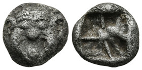 MYSIA. Parion. (550-520 BC)
AR Drachm (13,8mm 3,5g)
Obv: Facing head of gorgoneion with open mouth and protruding tongue.
Rev: Irregular incuse pun...