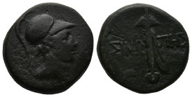 PAPHLAGONIA. Sinope. (Circa 105-90 or 95-90 BC). Struck under Mithradates VI Eupator
AE Bronze (20,1mm 8,2g)
Obv: Helmeted head of Ares right.
Rev:...