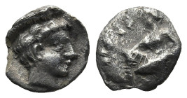 CILICIA, Tarsos (388-380 BC)
AR Obol (8,8mm 0,4g)
Obv:Young male head to right.
Rev: Female kneeling to left, tossing astragaloi
SNG France 2, 239