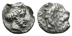 CILICIA, Tarsos. Tiribazos. Satrap of Lydia (388-380 BC)
AR Obol (8,9mm 0,4g)
Obv: Baal standing left, releasing eagle and holding scepter; monogram...