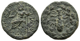 CILICIA. Tarsos (164-27 BC)
AE Bronze (18,6mm 4,3g)
Obv: Filleted club; monogram to left and right; all within oak wreath.
Rev: TAPCEΩN. Zeus seate...