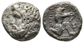 ISLANDS OFF THRACE. Thasos. (Circa 411-340 BC)
AR Drachm (14,5mm 3,3g)
Obv: Head of Dionysos to left, wearing wreath of ivy and fruit.
Rev: ΘAΣIΩN....