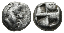 IONIA. Uncertain. (Circa 5th century BC)
AR Hemidrachm or Triobol (10,2mm 2,2g)
Obv: Forepart of horse right
Rev: Quadripartite incuse.
asiaminor....