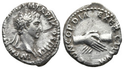 Nerva (AD 96-98). Rome
AR Denarius (16,6mm 2,9g)
Obv: IMP NERVA CAES AVG P M TR P II COS III P P. Laureate head of Nerva to right.
Rev: CONCORDIA E...