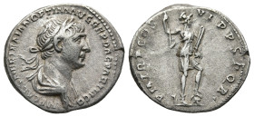 Trajan (AD 98-117). Rome
AR Denarius (19,3mm 3,1g)
Obv: IMP CAES NER TRAIANO OPTIMO AVG GER DAC PARTHICO. Laureate, draped, and cuirassed bust right...
