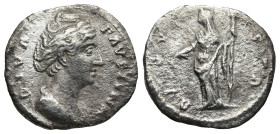 Diva Faustina Senior, (died 140/1). Rome
AR Denarius (17,8mm 2,5gg)
Obv: FAVSTINA AVGVSTA. Diademed and draped bust of Faustina Senior to right.
Re...