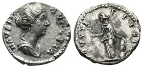 Faustina II, Augusta (AD 147-175). Rome.
AR Denarius (16,9mm 3,2g)
Obv: FAVSTINA AVGVSTA. Draped bust right
Rev: AVGVSTI PII FIL. Venus standing le...