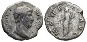Hadrian (117-138 AD). Rome
AR Denarius (17,8mm 3,3g)
Obv: HADRIANVS AVG COS III P P. Bare head of Hadrian to right.
Rev: MONETA AVG. Moneta standin...