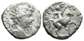 Septimius Severus (193-211 AD). Laodicea ad Mare.
AR Denarius (17,1mm 2,6g)
Obv: Laureate head right.
Rev: Septimius Severus on horseback walking r...