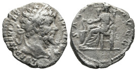 Septimius Severus (193-211 AD). Laodicea ad Mare.
AR Denarius (16,6mm 2,4g)
Obv: Laureate head of Septimius Severus to right
Rev: SALVTI AVGG. Salu...