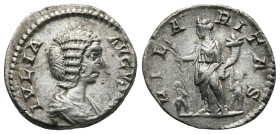 Julia Domna, Augusta (193-211 AD). Rome
AR Denarius (18,7mm 3,3g)
Obv: IVLIA AVGVSTA. Draped bust right.
Rev: HILARITAS. Hilaritas standing left, h...