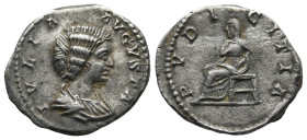 Julia Domna, Augusta (AD 193-217). Rome
AR Denarius (19,5mm 3,3g)
Obv: IVLIA AVGVSTA. Draped bust of Julia Domna to right.
Rev: PVDICITIA. Pudiciti...