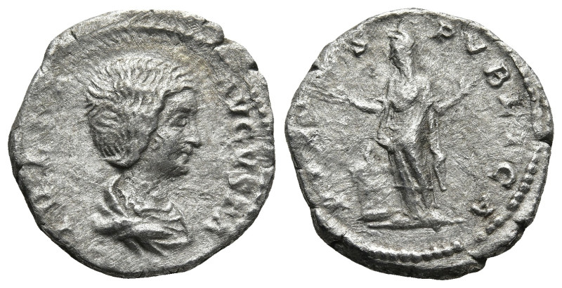 Julia Domna (193-217 AD). Rome
AR denarius (18,6mm 3g)
Obv: IVLIA AVGVSTA, dra...