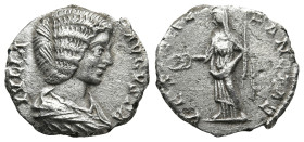 Julia Domna, Augusta (193-217 AD). Laodicea ad Mare
AR Denarius (16,5mm 2,3g)
Obv: IVLIA AVGVSTA Draped bust of Julia Domna to right.
Rev: VESTAE S...
