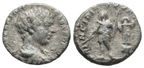 Caracalla, as Caesar (196-198 AD). Laodicea ad Mare
AR Denarius (16,7mm 2,7g)
Obv: M AVR ANTON CAES PONTIF. Bare-headed, draped and cuirassed bust r...