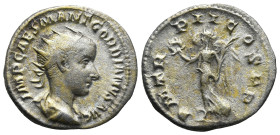 Gordian III (238-244 AD). Rome
AR Antoninianus (22,3mm 4g)
Obv: IMP CAES M ANT GORDIANVS AVG. Radiate, draped and cuirassed bust right.
Rev: P M TR...