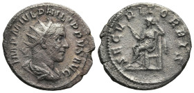Philip I 'the Arab' (244-249). Rome.
AR Antoninianus (23,3mm 3,9g)
Obv: IMP M IVL PHILIPPVS AVG. Radiate, draped and cuirassed bust right.
Rev: SEC...